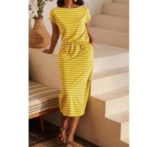 Boden Odile Jersey Pocketed T-Shirt Midi Dress Yellow, Size 14R (B9)